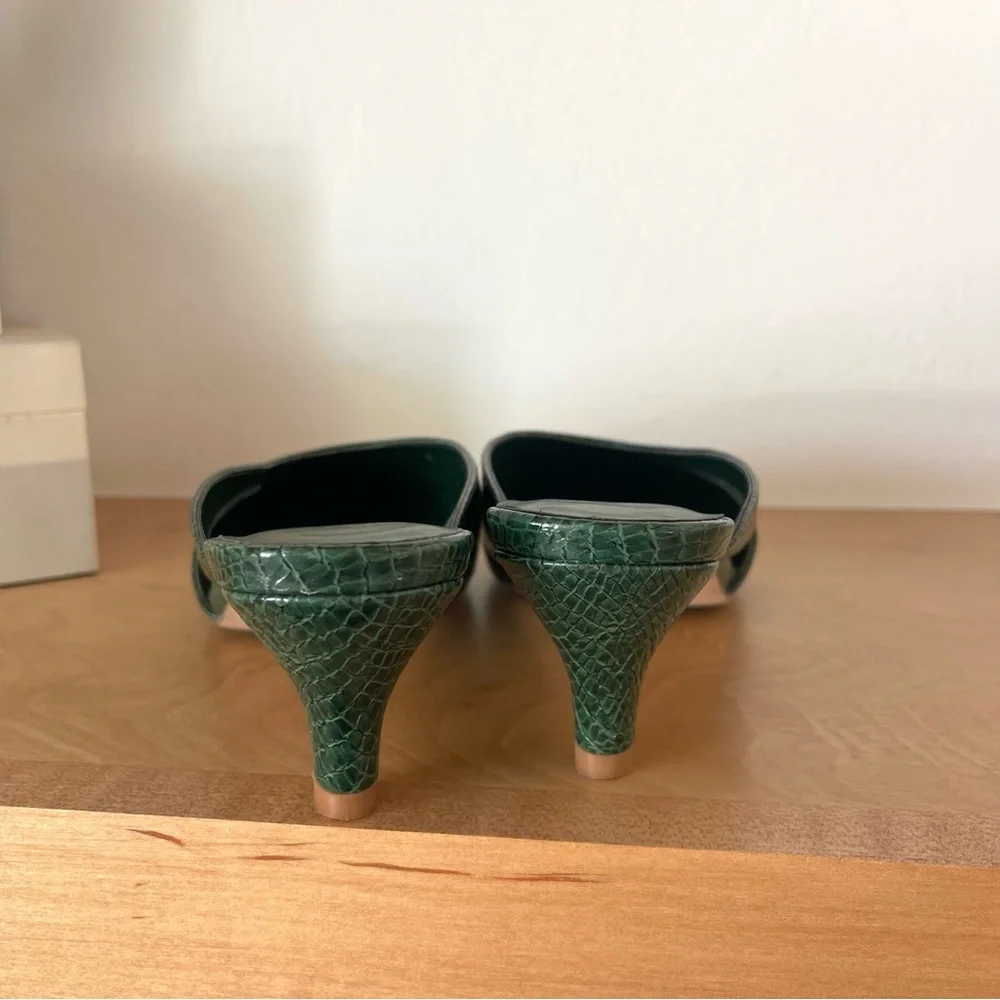 Anthropologie Matisse Cut Out Mule Green Faux Snakeskin Kitten Heels Shoes 10 - Picture 7 of 8